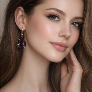 Glamorous Gold and Purple Teardrop Earrings